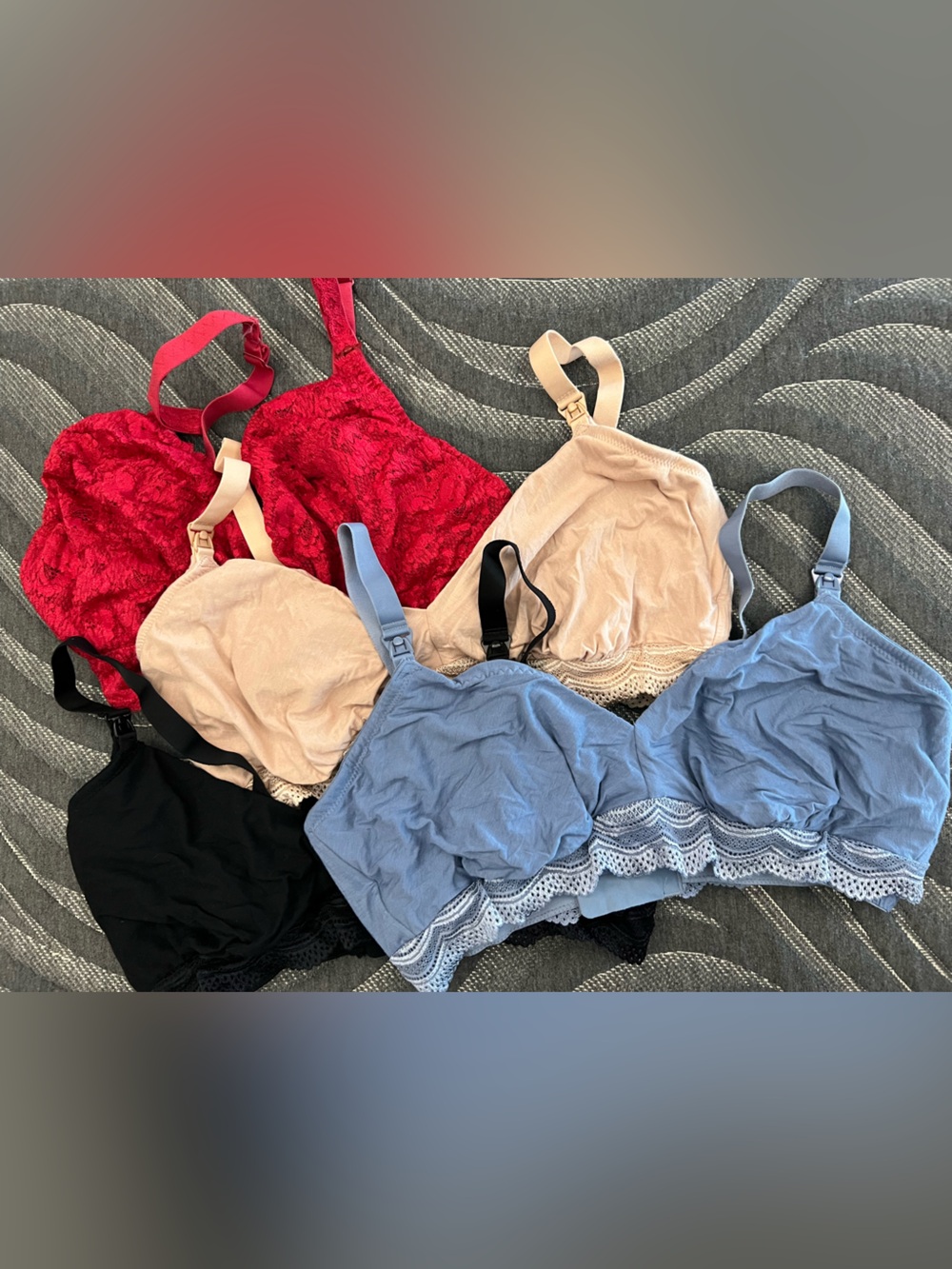 4 pack Cosabella maternity nursing bras size L powder blue, nude, red and black